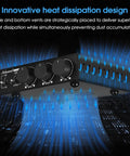 Beast 300W Per Channel Class D Stereo Amplifier showing innovative heat dissipation design with side vents and control knobs