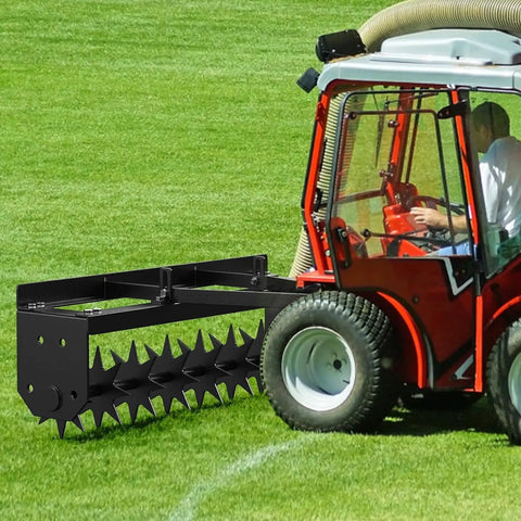 32 Inch Tow Behind Spike Aerator With Durable Steel Tines And Extra Wide Tow Bar For Lawn And Farm Use Universal Hitch Fits Tractors And ATVs