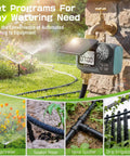 Solar Powered Hose Timer With Brass Swivel Programmable Sprinkler Timer Set It And Forget It For Garden And Lawn Rain Delay Manual And Auto Modes Drip Irrigation Ready Outdoor Yard Irrigation System with solar panel and various irrigation setups