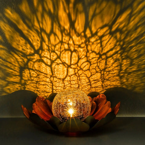 Solar Lotus Flower Light Outdoor Decor For Garden Backyard Waterproof Metal Yard Ornament