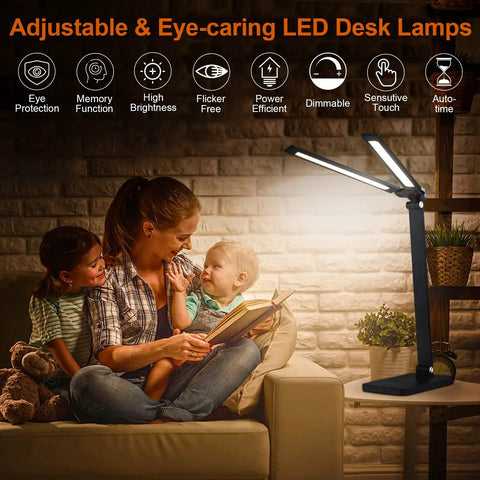 Led Desk Lamp For Home Office With USB Charging Port, Rotatable Aluminum Piano Lamp For Upright Piano next to family reading