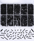 All In One M2 Fastener Set 1300Pcs Hex Socket Button Head Screws Nuts Bolts And Washers In 10.9 Grade Alloy Steel Black Oxide M2 4 6 8 10 12 16 20 Mm Includes Nuts And Lock Washers Heavy Duty Pro Grade Hardware Kit. Open case with sorted black M2 screws, nuts, and washers