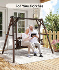 Heavy Duty 880 Lbs Wooden Porch Swing With A Frame Stand For Outdoors And Garden Rustic Sequoia Dusk Finish For Two People