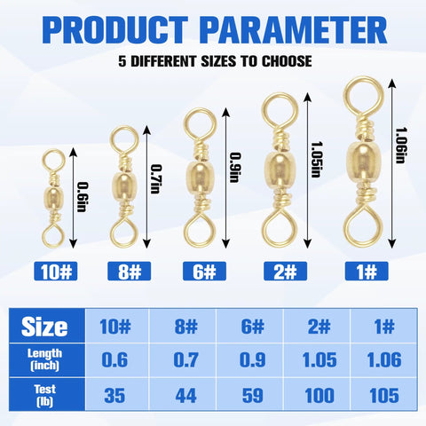 Heavy Duty Barrel Swivels With Solid Ring And Line Connector Copper And Stainless Steel Black Nickel Coat Rolling Ball Bearing 100 Piece Pack 35 To 105 Lb Test Ideal For Bass And Freshwater Fishing, size chart