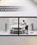 Magnetic Garage Door Screen For 16x7 Double Car Doors Hands Free Walk Through Mesh Curtain With Gravity Sticks in use on garage.