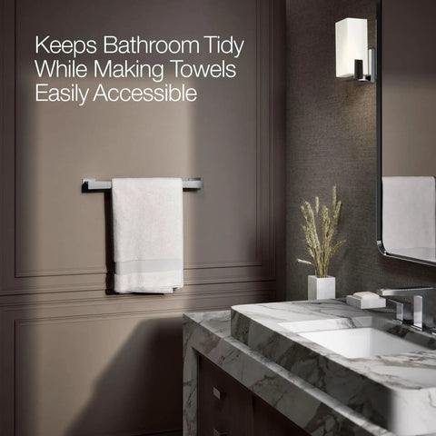 Bathroom with Honesty 18 Inch Towel Bar Polished Chrome for Modern Bathrooms mounted on a wall with white towel