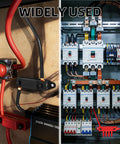 Badass 400A Power Distribution Bus Bar With Six M8 Studs and wiring in a power distribution setup for 12V, 24V, and 48V systems.