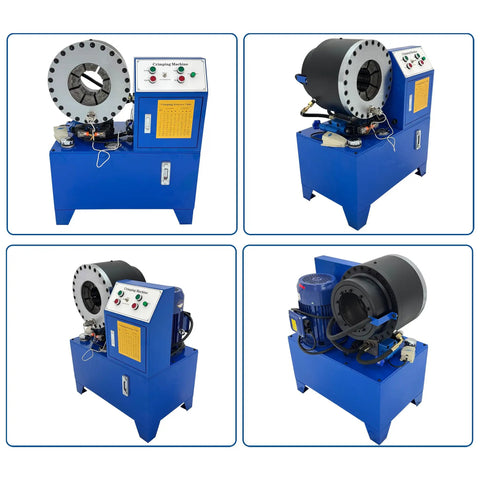 IntsuPimai 4Kw Electric Hydraulic Hose Crimper With 14 Dies For 0 2 To 4 Inch Tube Swaging Dual Control Heavy Duty Pipe Machine 3 Phase 220V Industrial Grade Rubber Hose Fitter, front view of machine.