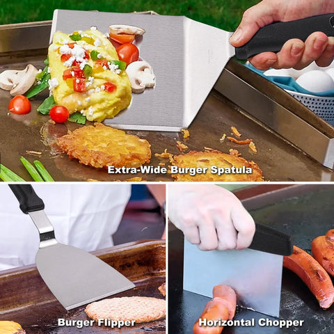 Ultimate 29 Piece Griddle Accessories Kit With Teppanyaki Spatulas Scraper Basting Cover And Grill Press for cooking on griddle