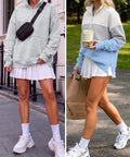 Womens Quarter Zip Sweatshirt With Oversized Hood Light Gray Cozy Lounge Essential Relaxed Fit Everyday Wear Perfect For Chillin