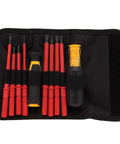 Insulated 10 Piece Screwdriver Set With Vinyl Grip For Electricians displayed in black case showing tools and anti slip handles.