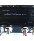 Two Channel Car Audio Line Output Converter with Durable RCA Panel Mount, showing inputs and outputs, top view