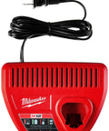 M12 12 Volt Battery Charger With LED Indicator, Quick 30 Minute Charge, 48-59-2401 OEM Tool Charger on white background