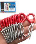 Hand holding Beefy Ten Pack Heavy Duty Hitch Pins R Clips With Rubber Coated Grips 60mm Long 3mm Wire Diameter Spring Retaining Pins