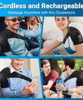 People using Cordless Shoulder Heating Pad With Massager Portable Upper Back And Shoulder Warmer in different settings