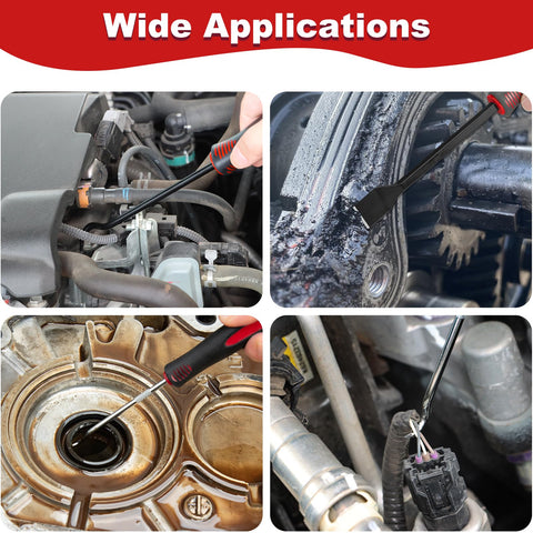 Seventeen Pcs Hook And Pick Tool Set With Scraper For Auto Clip Removal Pliers And Fastener Remover in use on car engine components