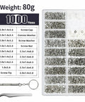 Rock Solid Stainless Steel Watch Screws And Nut Assortment With Precision Screwdriver Set For Micro Glasses Repair and Watchmaking Quick Fixes, 1000 pieces in organizer.