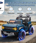 2 Seater Ride On Car For Kids 24V Licensed Ford Bronco Raptor Electric Ride On Truck on a road highlighting speed and features.