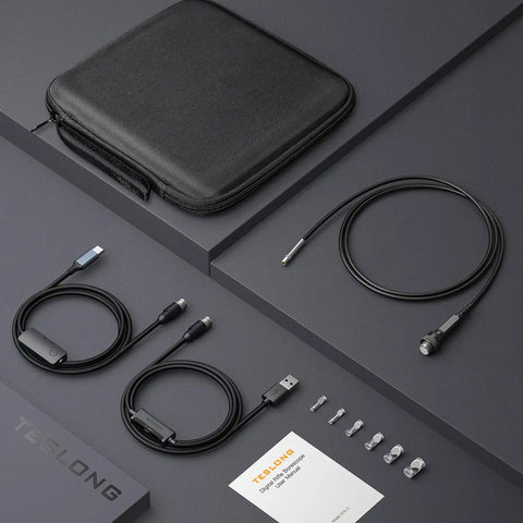 Rifle Borescope USB-C For iPhone 15/16 And Android, Lights And Mirror Set components with cables and storage case on display