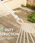 Close-up of rope and knot, highlighting the heavy-duty construction of a two-person double hammock with oversized spreader wooden bar.