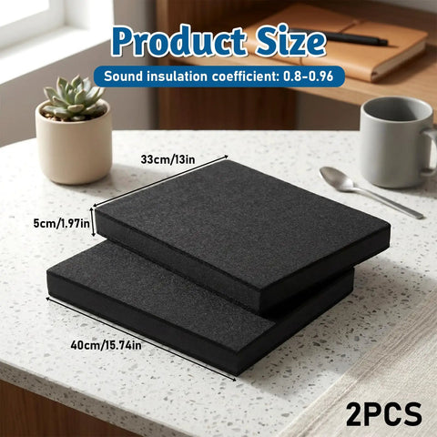 2 Pack 8 To 10 Inch Studio Monitor Isolation Pads And Subwoofer Stand With Three Layer Acoustic Foam on tabletop with size details