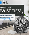 Beefed Up 95 Gallon Black Trash Bags With Twist Ties 68 Count 60x66 Inches Leak Proof Star Seal shown in indoor setting.