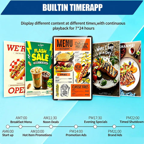 Slick 27 Inch Digital Kiosk And Real Deal Advertising Media Player Offering Cloud Managed Business Signage For Retail Stores displaying daily menus.
