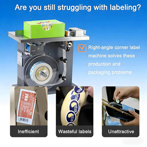 High Precision 90 Degree Corner Labeler With Plc Control And Plus Or Minus 0 5mm Accuracy Speeds Of 15 To 30 Labels Per Minute, showing corner labeler with labeled boxes.
