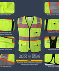 Solid High Visibility Reflective Safety Vest With Multiple Pockets Built Tough For Daily Grind Ansi Compliant Yellow Mesh Vest showcasing mesh fabric and utility pockets.