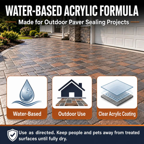 Heavy Duty High Gloss Wet Look Paver Sealer For Concrete And Brick Walkways One Gallon Water-Based acrylic formula displayed on paver.