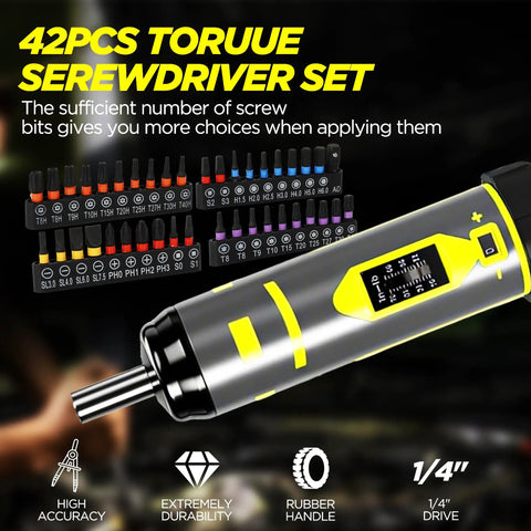 Pro Grade Torque Wrench And Screwdriver Set With 40 S2 Bits For Hex Torx Flat Phillips Square And Torx Security Bits Calibrated 10-70 Inch Pounds Ideal For Scope Mounts Bike Repairs And Everyday Maintenance 42PC showing 42 piece set with visible torque tool and bits