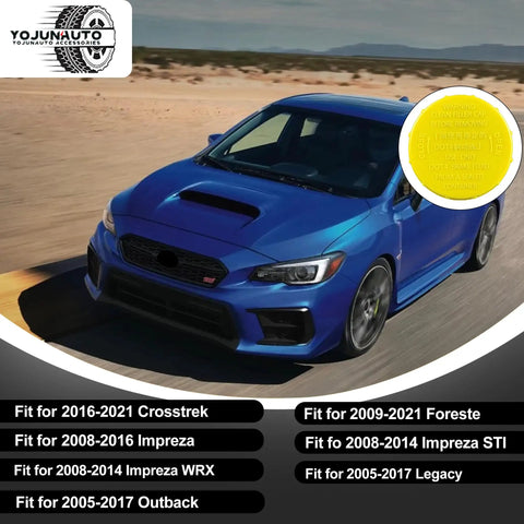 Brake Fluid Reservoir Cap For Subaru Crosstrek Forester Impreza WRX STI Legacy Outback Master Cylinder Cap Replacement Fits 2005 2021 Models No Fuss Easy Install Premium Quality with close-up view of cap and car model in background