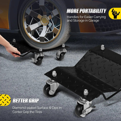 Heavy Duty Car Dolly Set Of Four With Six Thousand Pound Capacity And Three Sixty Degree Swivel Wheels Built Different For Hassle Free Vehicle Rolling And Zero Sweat Garage Moving Essentials In Black