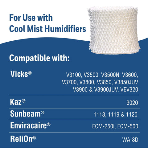 Vicks Cool Mist Humidifier Wicking Filter Replacement Pack of 3 for Home Use Removes Minerals and Impurities Keeps Mist Clean, compatibility chart
