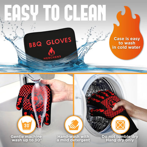 Ultimate BBQ Grill And Oven Gloves Heat Resistant To 1472F shown being washed with case