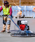 46 Inch Gas Powered Walk Behind Power Trowel With Honda Engine For Concrete Finishing, Pro Grade Blades And Float Pan, Blade Pitch Control From 0 To 28 Degrees, Smoothing Edges And Corners On Cement Floors, on fresh slab