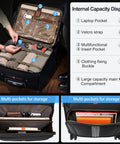 Interior of Underseat Carry On Luggage That Slaps A Lightweight 16 Inch Rolling Tote With organized compartments and pockets.
