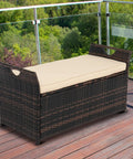 40 Gallon Outdoor Rattan Deck Box With Cushioned Seat 2.3 Inch Thick Cushion Steel Framed Patio Wicker Storage Chest