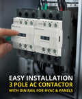 Installing Beefy 3 Pole 30 Amp AC Contactor With 1NO 1NC Aux Contacts 220 240V Coil, mounted on DIN rail for industrial use