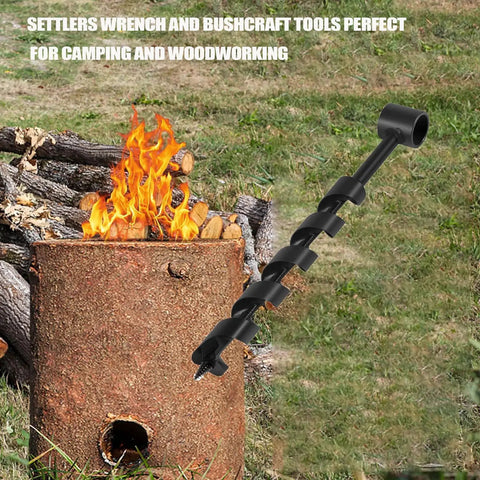 4 Pcs Hand Auger Wood Drill Set With Scotch Eye Wrench For Bushcraft And Survival near a campfire
