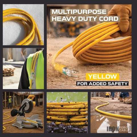 100 Foot Outdoor Extension Cord Heavy Duty 12 3 SJTW Yellow 3 Prong 15 Amp Cable For Garden And Lawn Care, Power Tools, And Major Appliances, Waterproof Indoor Outdoor Use, Rugged Weather Resistant Power Solution For Yard Work And More.
