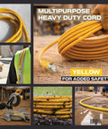 Heavy Duty 25 Foot Outdoor Extension Cord With 12 Gauge 3 Conductor SJTW Insulated Cable Lighted Yellow Power Cord 3 Prong