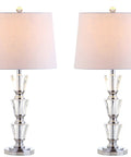 27 Inch Clear Crystal Table Lamp Set Of 2 With Glam Traditional Chrome Accents, White Linen Shade, LED Bulbs Included