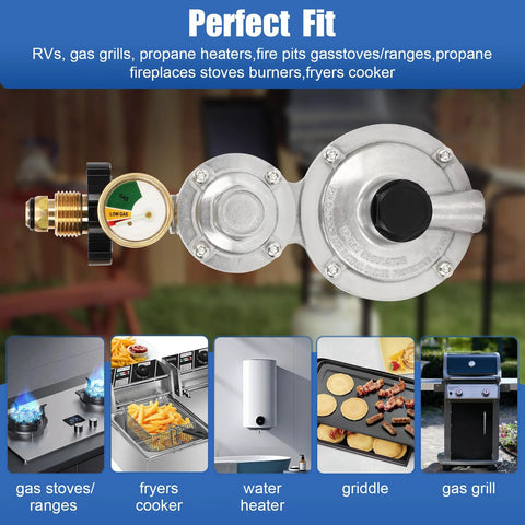 Feikeer vertical two-stage propane regulator with POL and gauge, metal regulator for 20–100 lb propane tanks