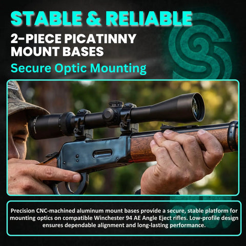 Hardcore Two Piece Picatinny Scope Mount Base For Winchester 94 Ae Angle Eject Rig on rifle with optic attached outdoors.