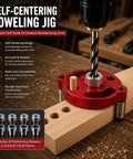 Self Centering Dowel Jig Kit For Knockout Drill Guide Locator Alignment With Heavy Duty Bushings And Quick Release Bits for precise wood joints.