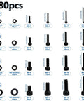 580 Piece Metric Screw Kit Pro Grade With M2 M3 M4 M5 Button Head Screws Bolts Nuts And Washers In 12 9 Carbon Steel assortment.
