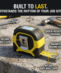 2 In 1 Laser Tape Measure With 130 Ft Digital Laser And 16 Ft Manual Tape, Magnetic Hook, Pythagorean Calculations, Area And Volume, LCD Screen, Inch Metric Ft Unit For Builders, Carpenters, And DIY Woodworking Pros. shock-resistant housing with belt clip and nylon tape