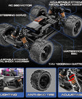 Image showing the internal components and features of Off Road Pink RC Monster Truck For Girls 1 To 18 Scale 4WD Car With Dual Rechargeable Batteries.