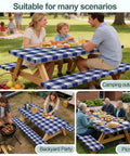 Waterproof Windproof Picnic Table and Bench Cover Set for 6-Foot Rectangular Tables in use at an outdoor gathering